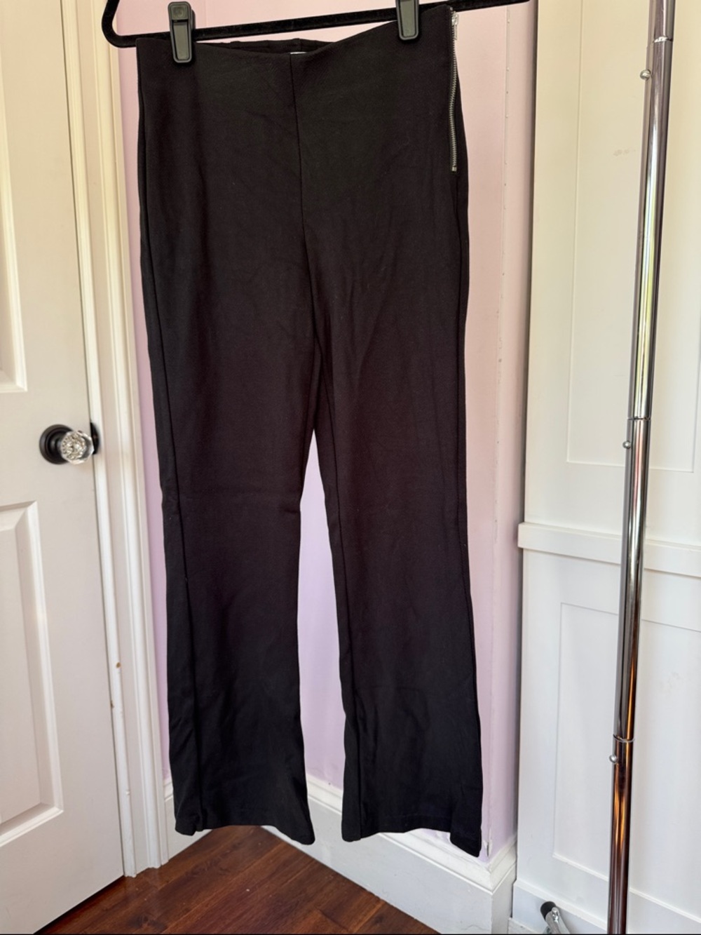 Ecru Black Side Zip Ponte Pants